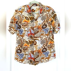 Earthbound Blouse Women's Medium Button Up Short Sleeve‎ Collared Shirt